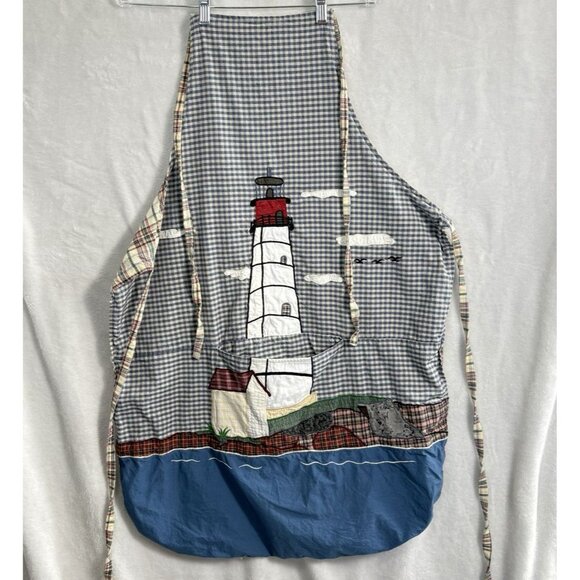 PATCH MAGIC Women Apron Multicolor Lighthouse Reversible Pocket Cook Bake 10a-4 - Picture 1 of 9